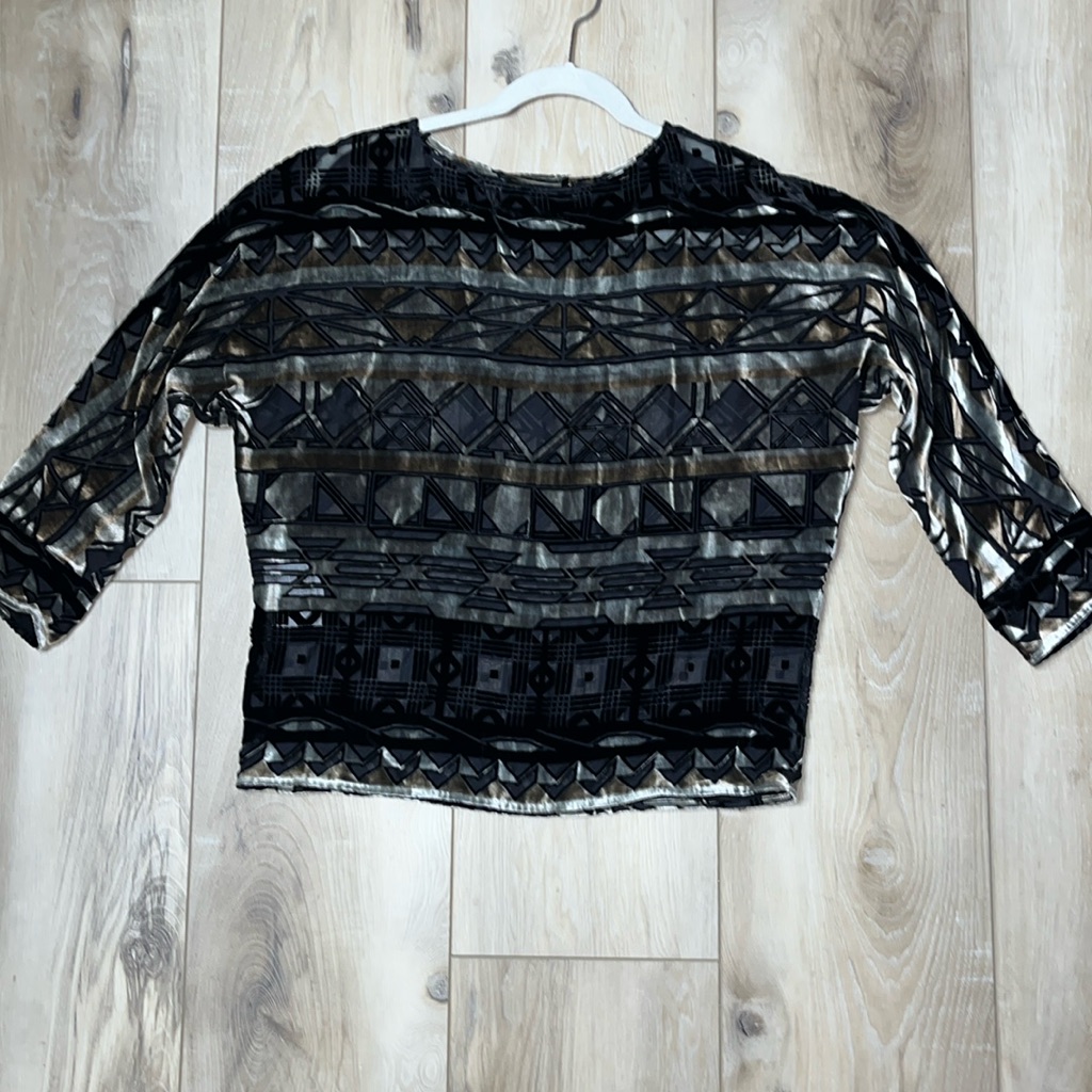 Etro Silk Burnout Velvet Geometric Motif Top Black Gray Size 42 Eu